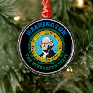 WASHINGTON EVERGREEN STAAT FLAG ORNAMENT AUS METALL