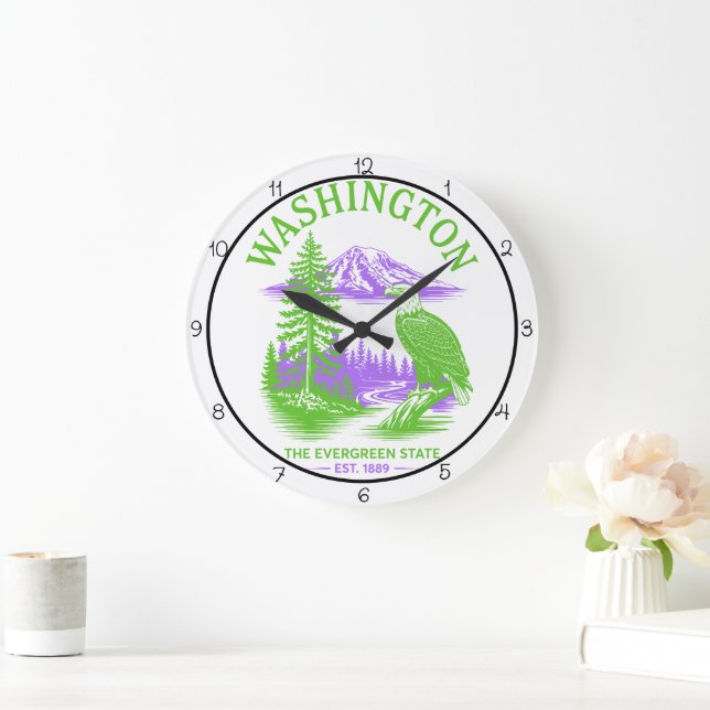 Washington Evergreen State Eagle Große Wanduhr (Zuhause)