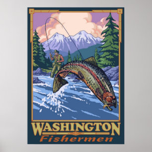 Washington Fisherman - Fly Fishing Travel Poster