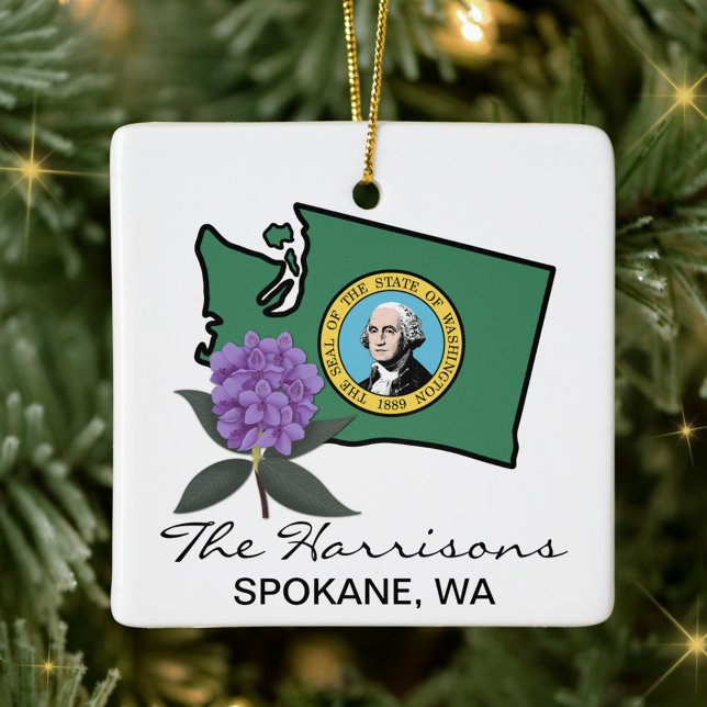 Washington Flag & Blume Pacific Rhododendron Keramikornament (Von Creator hochgeladen)