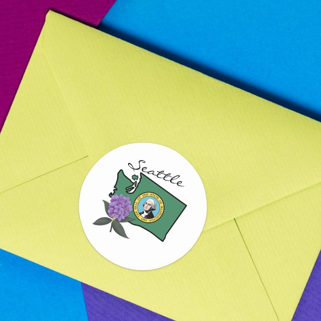 Washington Flag & Blume Pacific Rhododendron Runder Aufkleber (Von Creator hochgeladen)