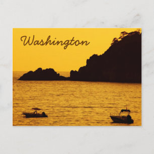 Washington gelber Sonnenuntergang mit Booten Postk Postkarte