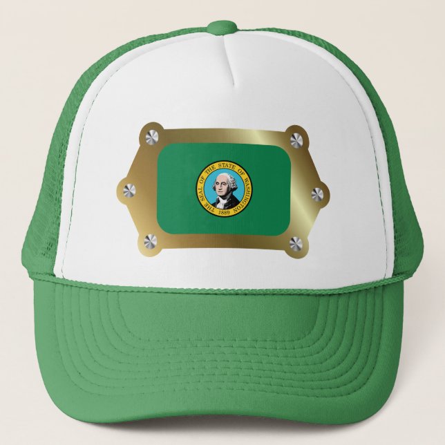 Washington gerahmt Flag Hat Truckerkappe (Vorderseite)