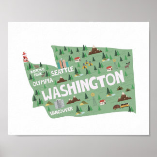 washington Icon Sehenswürdigkeit Map Poster