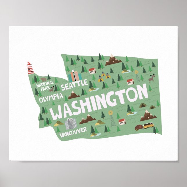 washington Icon Sehenswürdigkeit Map Poster (Vorne)