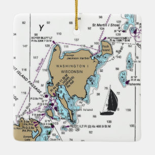 Washington Island WI Nautical Chart Keramikornament