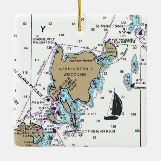 Washington Island WI Nautical Chart Keramikornament (Rückseite)