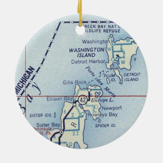 Washington Island WI Old Map Keramik Ornament (Hinten)