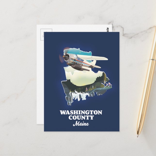 Washington Landkreis Maine Map Postkarte (Vorderseite/Rückseite Beispiel)