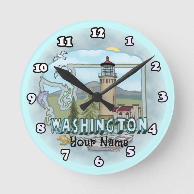 Washington Lighthouse Runde Wanduhr (Vorderseite)
