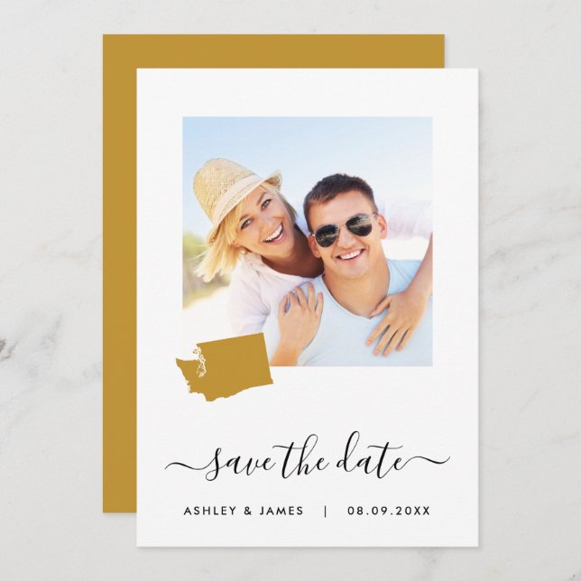 Washington Map Foto Wedding Save the Date Card (Vorne/Hinten)