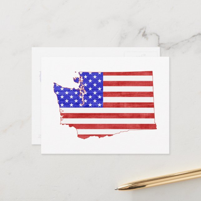 Washington Map Shaped American Flag Patriotic Postkarte (Vorderseite/Rückseite Beispiel)