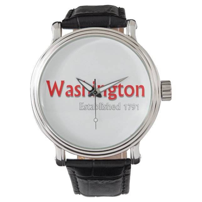 Washington Men Vintager schwarzer Lederstreifen Armbanduhr (Vorderseite)
