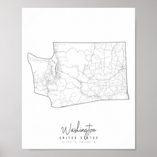 Washington Minimal Street Map Poster (Vorne)