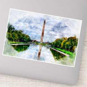 Washington Monument Aquarell mit Spiegelung Aufkleber