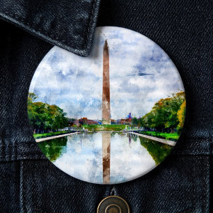 Washington Monument Aquarell mit Spiegelung Button