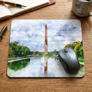 Washington Monument Aquarell mit Spiegelung Mousepad
