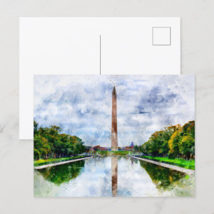 Washington Monument Aquarell mit Spiegelung Postkarte