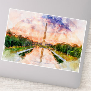 Washington Monument Aquarell Sonnenuntergang Refle Aufkleber