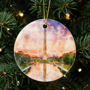 Washington Monument Aquarell Sonnenuntergang Refle Keramik Ornament