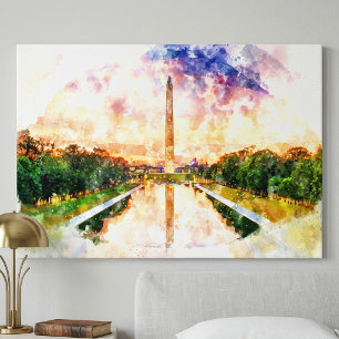 Washington Monument Aquarell Sonnenuntergang Refle Leinwanddruck