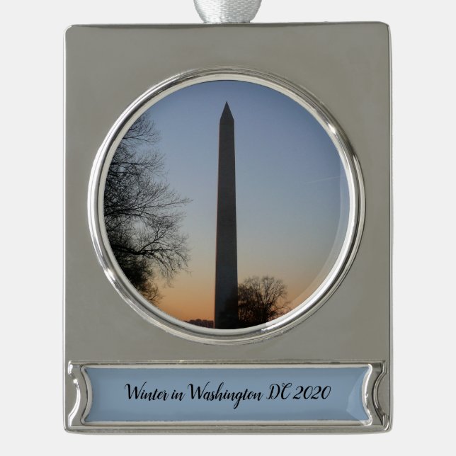 Washington Monument at Sunset Banner-Ornament Silber (Vorderseite)