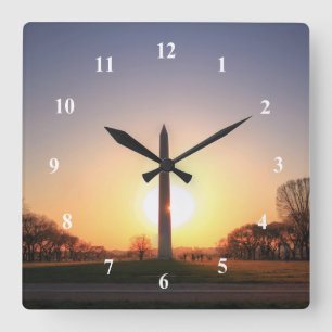 Washington Monument at Sunset Quadratische Wanduhr