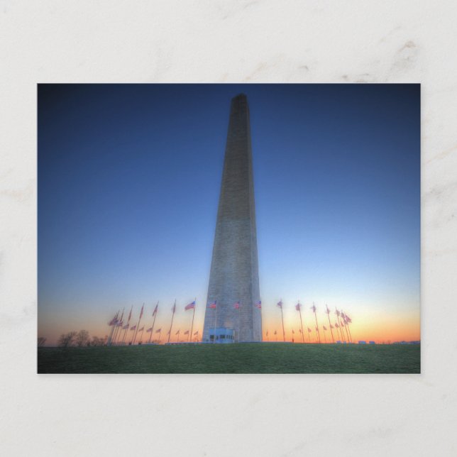 Washington Monument mit Orange Sunset Postkarte (Vorderseite)
