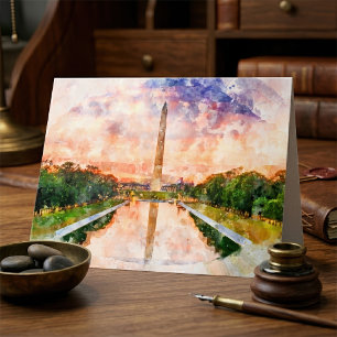 Washington Monument Wasserfarbe bei Sonnenuntergan Dankeskarte