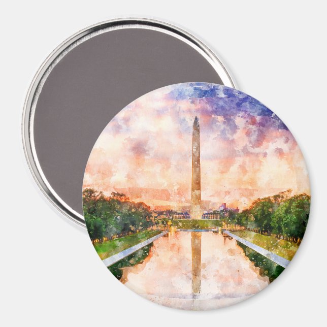 Washington Monument Wasserfarbe bei Sonnenuntergan Magnet (Vorderseite/Rückseite)