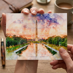 Washington Monument Wasserfarbe bei Sonnenuntergan Postkarte