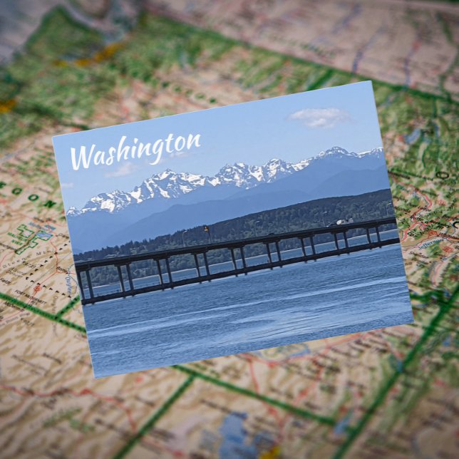 Washington Olympic Mountains and Hood Canal Travel Postkarte (In Situ Map)
