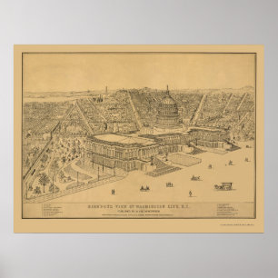 Washington, panoramische Karte DCs - 1872 Poster