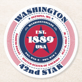 Washington Red White Blue Typografie Runder Pappuntersetzer