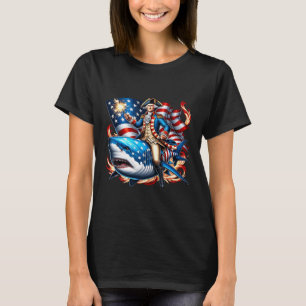 Washington Riding Shark Funny 4. Juli American Fl T-Shirt