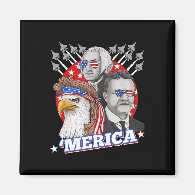 Washington Roosevelt Bald Eagle 4. Juli Patrio Magnet (Vorne)