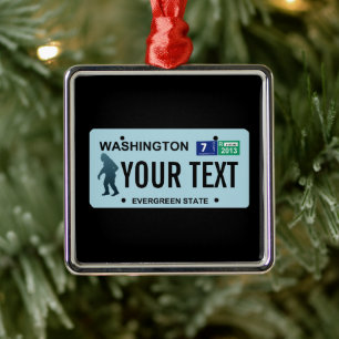 Washington Sasquatch License Plate Silbernes Ornament