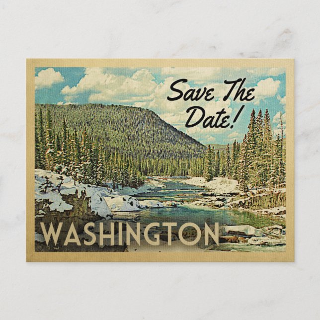 Washington Save the Date Mountains River Snow Ankündigungspostkarte (Vorderseite)