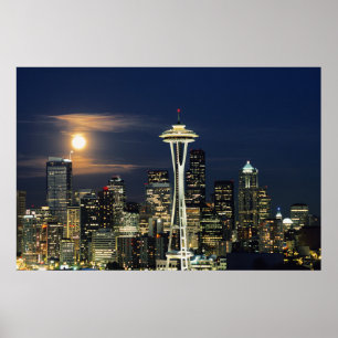 Washington, Seattle, Skyline bei Nacht von Kerry 1 Poster