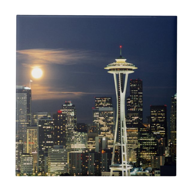 Washington, Seattle, Skyline nachts ab Kerry 1 Fliese (Vorderseite)