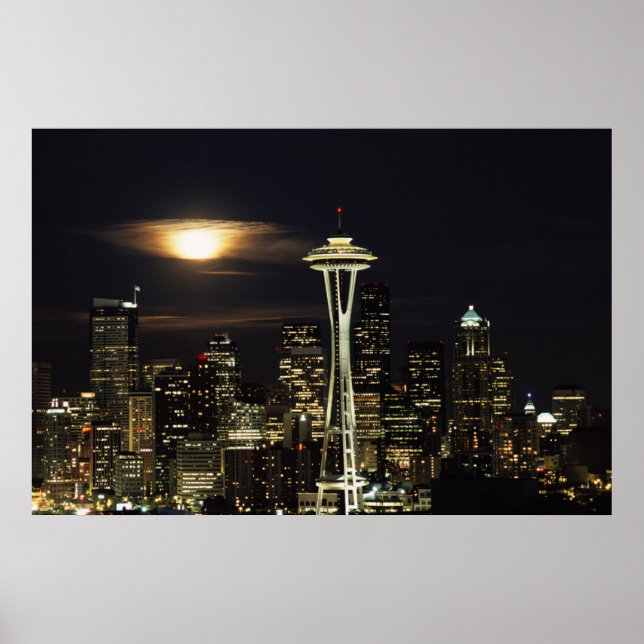 Washington, Seattle, Skyline nachts ab Kerry 2 Poster (Vorne)