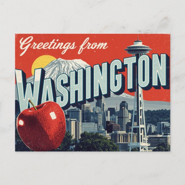 Washington Seattle Space Needle Apfel Postkarte (Vorderseite)