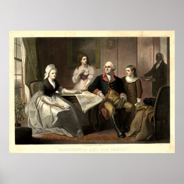Washington & seine Familie Mezzotint von C. Schuss Poster (Vorne)