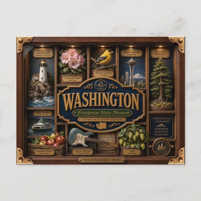 Washington Shadow Box 3D Figurine Staat Postkarte (Vorderseite)