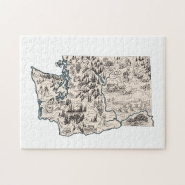 Washington Shaped Vintag Evergreen Picture Map Puzzle