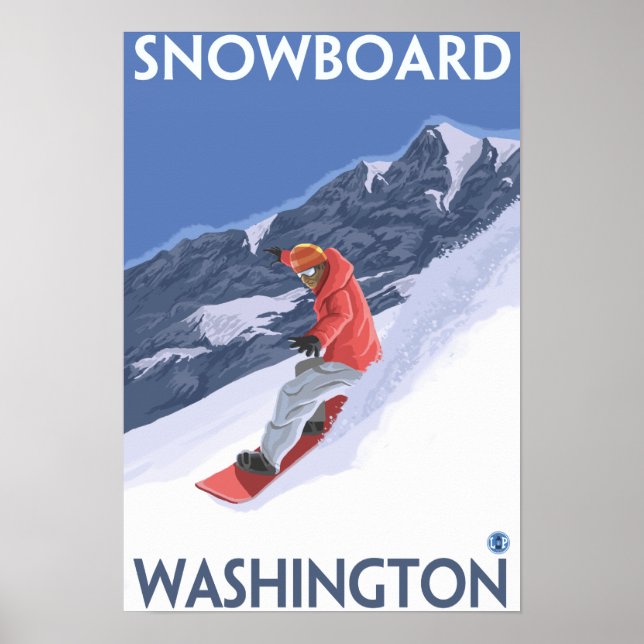 Washington Snowboarding Vintage Travel Poster (Vorne)