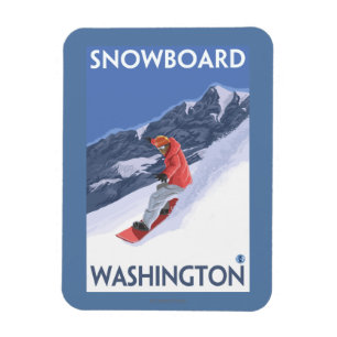 Washington Snowboarding Vintage Travel Poster Magnet