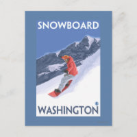 Washington Snowboarding Vintage Travel Poster