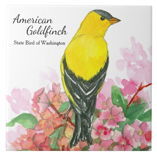Washington Souvenir American Goldfinch Yellow Fliese (Vorderseite)