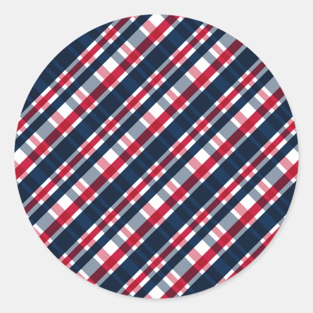 Washington Sports Fan Blue White Red Kariert Runder Aufkleber (Vorderseite)